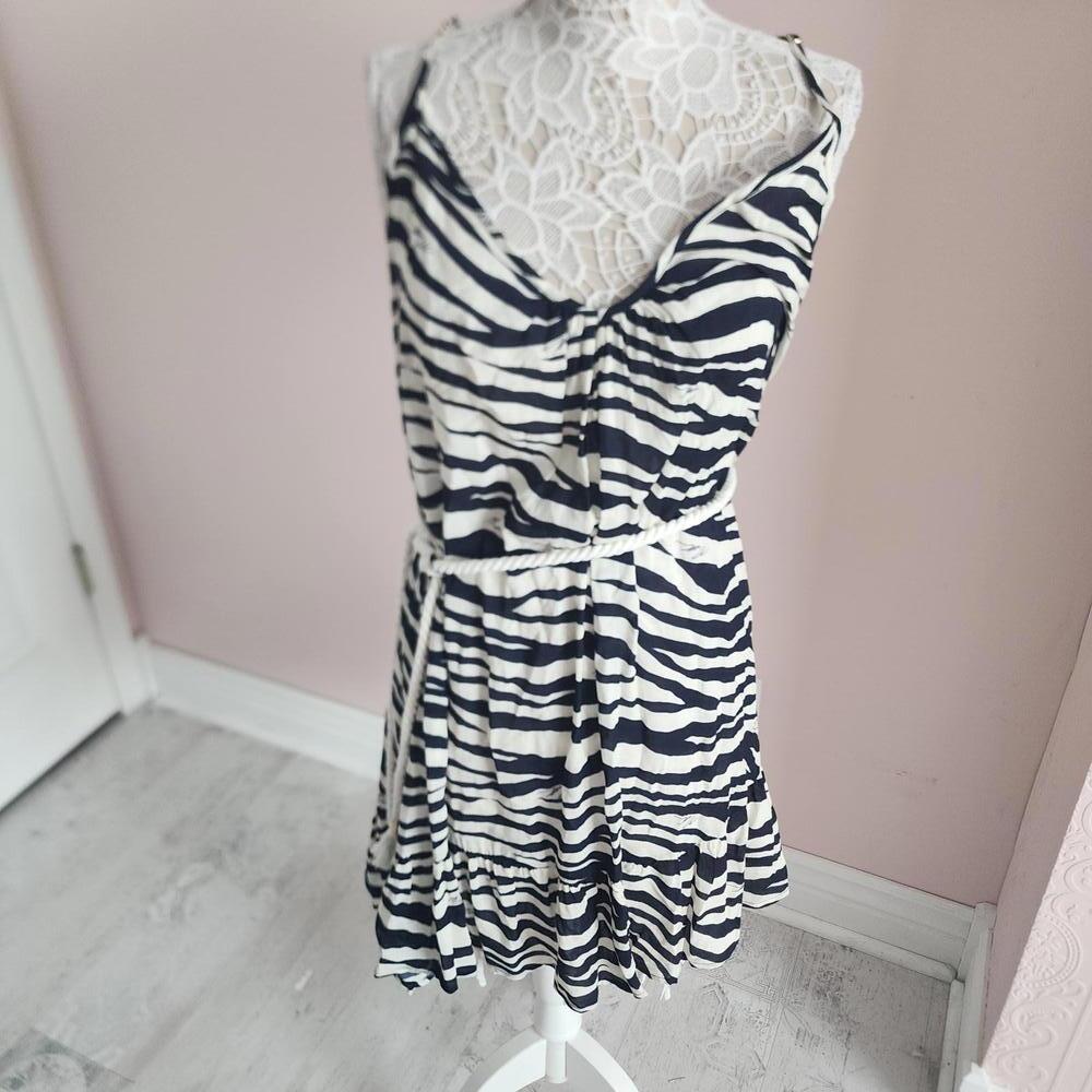 NWT Michael Kors navy white spaghetti lightweight summer dress w belt L